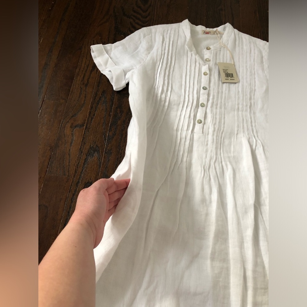 Faherty Women’s XS Gemina White 100% Linen Short-Sleeved Pleated Dress - NWT! - Picture 10 of 13